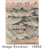 #10852 Photo Of Pouring Rain Over Lake Biwa And Karasaki Pine Japan