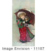 #11107 Picture Of A Girl And Dog In Snow Storm