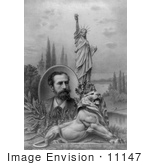 #11147 Picture of a Lion, Statue of Liberty and Bartholdi by JVPD