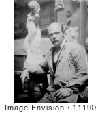 #11190 Picture Of Gutzon Borglum With A Statue