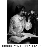 #11302 Picture of Helen Keller Smelling a Rose and Reading Braille by JVPD