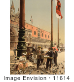 #11614 Picture Of People Feeding Birds Near Doges’ Palace And Columns Venice