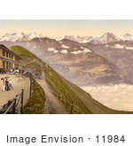 #11984 Picture Of People On A Terrace View Of Brienzer Rothorn Mountain