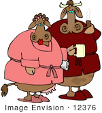#12376 Cow Couple In Slippers And Robes Clipart