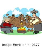 #12377 Cowboys Branding Cows Clipart