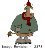 #12378 Cow Dressed In Winter Clothes Clipart