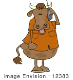 #12383 Cow Using A Cell Phone Clipart