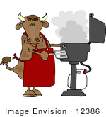 #12386 Brown Cow Cooking On A Bbq Clipart