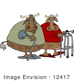 #12417 Two Old Cows With Walking Assistance Clipart