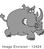 #12424 Running Gray Rhinoceros Clipart