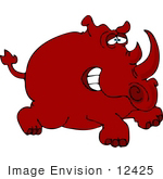 #12425 Running Red Rhinoceros Clipart