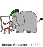 #12452 Artist Elephant Creating A Painting Clipart