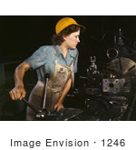 #1246 Photo of a Female Riveter Lathe Operator Machining Parts for Transport Planes by JVPD