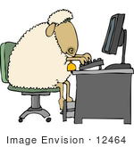 #12464 Sheep Using A Computer Clipart