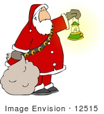 #12515 Santa Carrying A Sack And Holding A Lantern Clipart