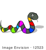 #12523 Striped Snake With Rainbow Colors Clipart