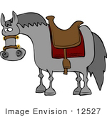 #12527 Saddled Grey Horse Clipart