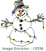 #12536 Snowman With Xmas Lights Clipart