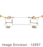 #12557 Male Angels Holding A Banner And Blowing Trumpets Clipart