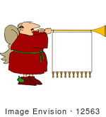 #12563 Angel Blowing A Horn With A Blank Sign Clipart