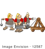 #12587 Soldiers With A Catapult Clipart