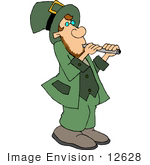 #12628 St Patrick’S Day Leprechaun Playing A Flute Clipart