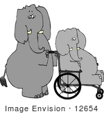 #12654 Elephant In A Wheelchair Being Pushed By Another Clipart