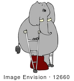 #12660 Elephant Using Crutches Clipart
