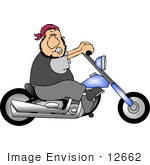 #12662 Man Riding A Blue Motorcycle Clipart