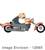 #12665 Middle Aged Man Riding An Orange Motorcycle Clipart