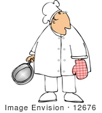 #12676 Chef Wearing A Mit Holding A Pan Clipart
