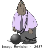 #12687 Tired Man In Chain And Ball Ankle Shackles Clipart