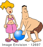 #12697 Couple With A Ball At The Beach Clipart
