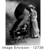 #12739 Picture of a Mother and Baby Carriage in the Rain by JVPD