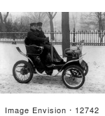 #12742 Picture of Men in Winter, Riding a Small Car in 1901 by JVPD