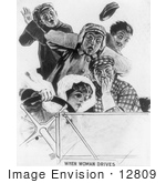 #12809 Picture Of A Woman Driving Crazy With Four Scared Male Passengers