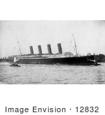 #12832 Picture of a Tugboat and RMS Lusitania in Harbor by JVPD