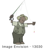 #13030 Senior African American Man Fly Fishing Clipart