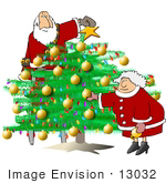 #13032 Mr And Mrs Claus Decorating The Christmas Tree Clipart