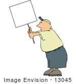 #13045 Middle Aged Caucasian Man Holding A Blank Sign Clipart