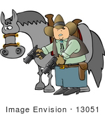 #13051 Cowboy With Guns And A Horse Clipart