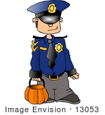 #13053 Boy Trick Or Treating In A Cop Costume Clipart