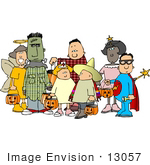 #13057 Group Of Trick Or Treaters In Costume On Halloween Clipart