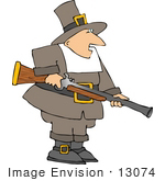 #13074 Pilgrim Holding A Rifle Clipart
