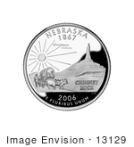 #13129 Picture Of Pioneeers And Ox Pulled Wagon Near Chimney Rock On The Nebraska State Quarter