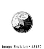 #13135 Picture Of A Pelican Trumpet And Louisiana Purchase Outline On The Louisiana State Quarter
