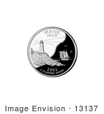 #13137 Picture Of Pemaquid Point Light And Ship On The Maine State Quarter