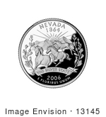 #13145 Picture Of Three Wild Mustangs At Sunset On The Nevada State Quarter