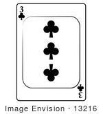 #13216 3 Of Clubs Playing Card Clipart