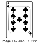#13222 9 Of Clubs Playing Card Clipart
